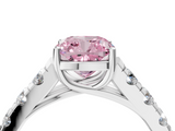 White gold Fancy Pink Cushion  Cut Diamond Pavé Band Solitaire with Four-Prong Setting_7