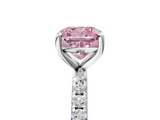 White gold Fancy Pink Cushion  Cut Diamond Pavé Band Solitaire with Four-Prong Setting_8