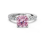 White gold Fancy Pink Cushion  Cut Diamond Pavé Band with Four-Prong Setting_50