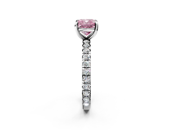Platinum Fancy Pink Cushion  Cut Diamond Pavé Band with Four-Prong Setting