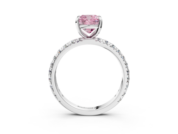 Platinum Fancy Pink Cushion  Cut Diamond Pavé Band with Four-Prong Setting