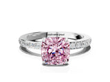 White gold Fancy Pink Cushion Cut Diamond Pavé Engagement Ring with Round  Accents and Prong Setting_90
