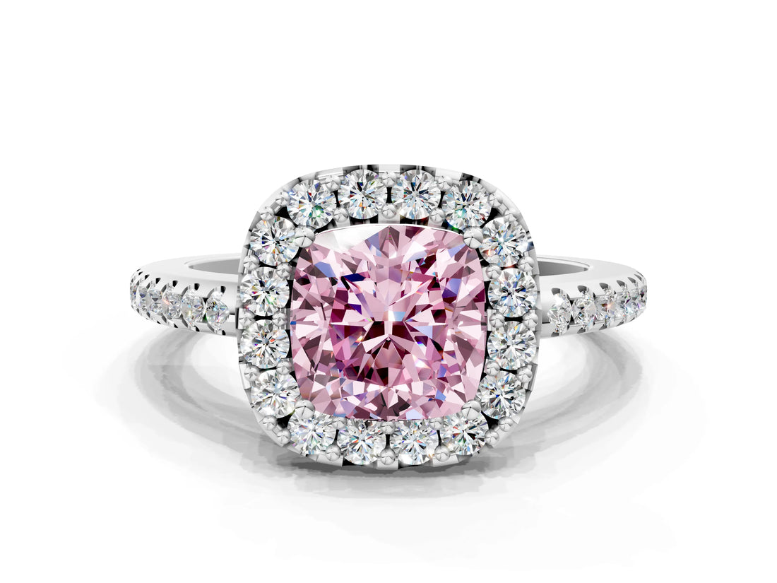 White gold Fancy Pink Cushion Cut Diamond Pavé Halo Ring with Four-Prong Setting_60