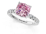White gold Fancy Pink Cushion Cut Diamond Pavé Solitaire Ring with Round Band and Prong Setting_14