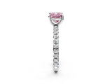 White gold Fancy Pink Cushion Cut Diamond Pavé Solitaire Ring with Round Band and Prong Setting_15