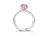 White gold Fancy Pink Cushion Cut Diamond Pavé Solitaire Ring with Round Band and Prong Setting_16