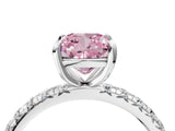 White gold Fancy Pink Cushion Cut Diamond Pavé Solitaire Ring with Round Band and Prong Setting_17