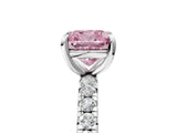 White gold Fancy Pink Cushion Cut Diamond Pavé Solitaire Ring with Round Band and Prong Setting_18