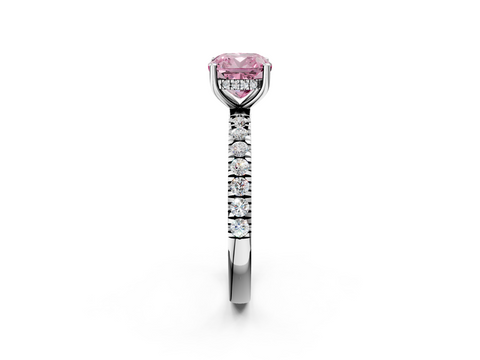 White gold Fancy Pink Cushion  Cut Diamond Pave Band Solitaire Ring with Four-Prong Setting_26