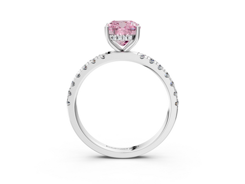 White gold Fancy Pink Cushion  Cut Diamond Pave Band Solitaire Ring with Four-Prong Setting_27