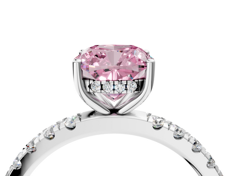 White gold Fancy Pink Cushion  Cut Diamond Pave Band Solitaire Ring with Four-Prong Setting_28