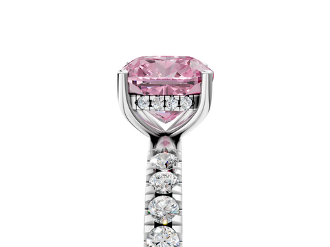 White gold Fancy Pink Cushion  Cut Diamond Pave Band Solitaire Ring with Four-Prong Setting_29