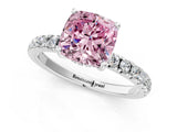 White gold Fancy Pink Cushion Cut Diamond Pave Band Solitaire Ring with Round  and Prong Setting_131