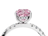 White gold Fancy Pink Cushion Cut Diamond Pave Band Solitaire Ring with Round  and Prong Setting_134