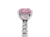 White gold Fancy Pink Cushion Cut Diamond Pave Band Solitaire Ring with Round  and Prong Setting_135