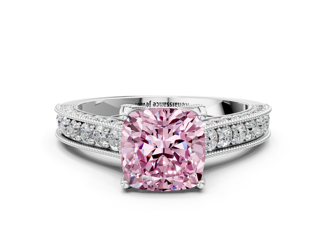 White gold Fancy Pink Cushion  Cut Diamond Pave Band with Four-Prong Setting_20