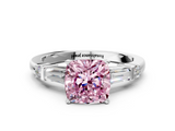 White gold Fancy Pink Cushion  Cut Diamond Ring with Baguette Side Stones, Channel Set Band, and Four-Prong Setting_3