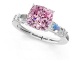 White gold Fancy Pink Cushion  Cut Diamond Ring with Baguette Side Stones, Channel Set Band, and Four-Prong Setting_37