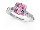 White gold Fancy Pink Cushion  Cut Diamond Ring with Baguette Side Stones, Channel Set Band, and Four-Prong Setting_4