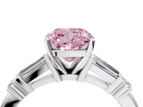 White gold Fancy Pink Cushion  Cut Diamond Ring with Baguette Side Stones, Channel Set Band, and Four-Prong Setting_7