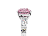White gold Fancy Pink Cushion  Cut Diamond Ring with Baguette Side Stones, Channel Set Band, and Four-Prong Setting_8