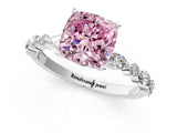 White gold Fancy Pink Cushion Cut Diamond Ring with Marquise and Round  Side Stones and Four-Prong Setting_77
