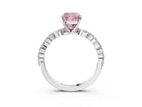 White gold Fancy Pink Cushion Cut Diamond Ring with Marquise and Round  Side Stones and Four-Prong Setting_78