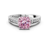 White gold Fancy Pink Cushion Cut Diamond Ring with Milgrain Pavé Band and Four-Prong Setting_31