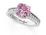 White gold Fancy Pink Cushion Cut Diamond Ring with Milgrain Pavé Band and Four-Prong Setting_32