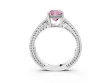 White gold Fancy Pink Cushion Cut Diamond Ring with Milgrain Pavé Band and Four-Prong Setting_35