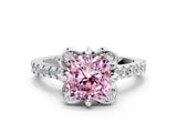 White gold Fancy Pink Cushion Cut Diamond Ring with Pavé Band and Floral Prong Setting_39