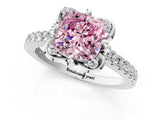 White gold Fancy Pink Cushion Cut Diamond Ring with Pavé Band and Floral Prong Setting_40