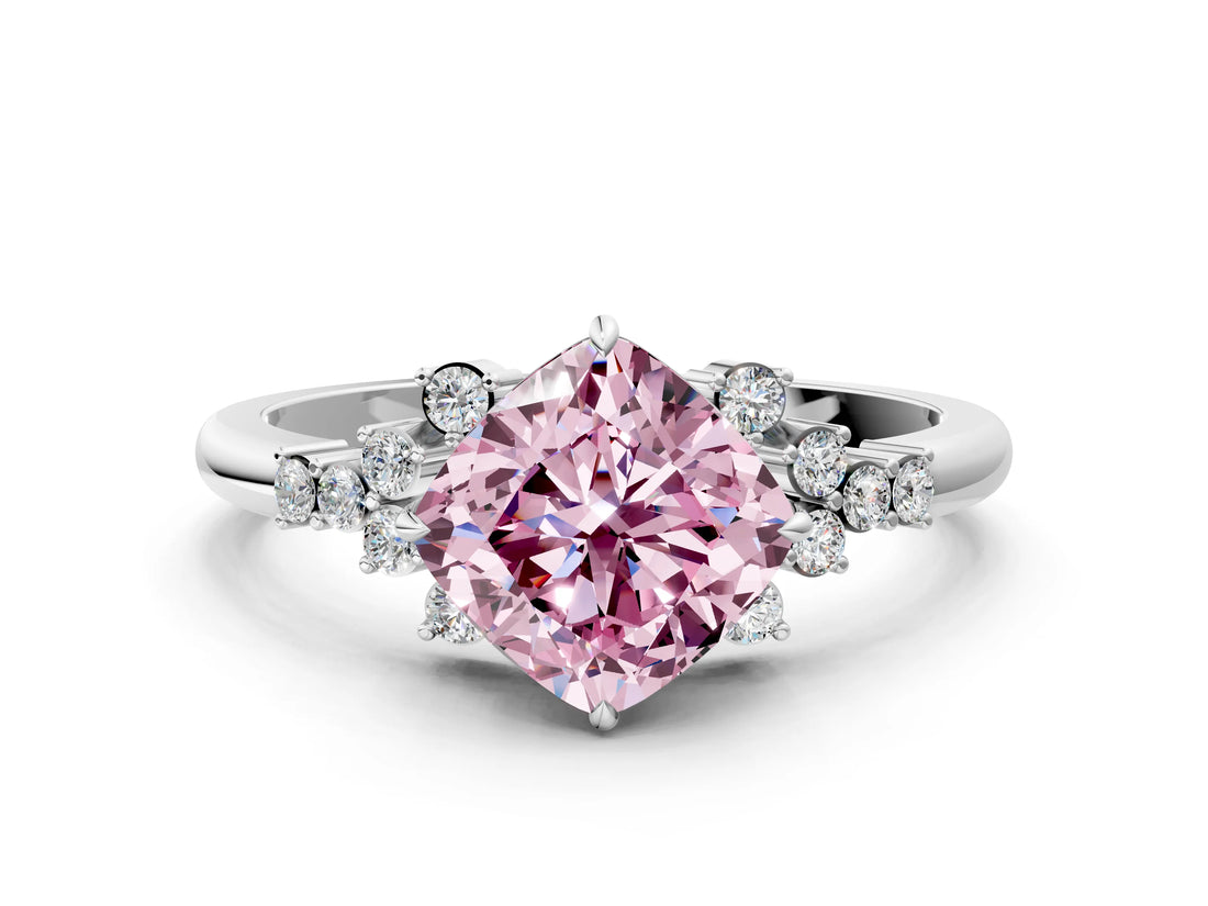 White gold Fancy Pink Cushion Cut Diamond Ring with Side Stones and Four-Prong Setting_98