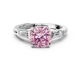 White gold Fancy Pink Cushion  Cut Diamond Ring with Tapered Baguette Side Stones in Four-Prong Setting_3