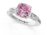 White gold Fancy Pink Cushion  Cut Diamond Ring with Tapered Baguette Side Stones in Four-Prong Setting_4