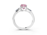 White gold Fancy Pink Cushion  Cut Diamond Ring with Tapered Baguette Side Stones in Four-Prong Setting_6