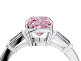 White gold Fancy Pink Cushion  Cut Diamond Ring with Tapered Baguette Side Stones in Four-Prong Setting_7