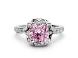 White gold Fancy Pink Cushion Cut Diamond Scalloped Halo Engagement Ring with Round Shared Prong Band_12
