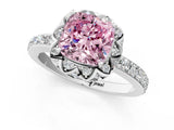 White gold Fancy Pink Cushion Cut Diamond Scalloped Halo Engagement Ring with Round Shared Prong Band_13