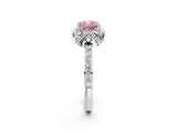 White gold Fancy Pink Cushion Cut Diamond Scalloped Halo Engagement Ring with Round Shared Prong Band_14