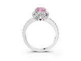 White gold Fancy Pink Cushion Cut Diamond Scalloped Halo Engagement Ring with Round Shared Prong Band_15