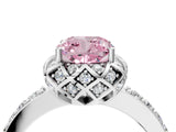 White gold Fancy Pink Cushion Cut Diamond Scalloped Halo Engagement Ring with Round Shared Prong Band_16