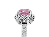 White gold Fancy Pink Cushion Cut Diamond Scalloped Halo Engagement Ring with Round Shared Prong Band_17