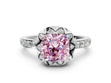 White gold Fancy Pink Cushion Cut Diamond Scalloped Halo Engagement Ring with Round Shared Prong Band_18