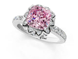 White gold Fancy Pink Cushion Cut Diamond Scalloped Halo Engagement Ring with Round Shared Prong Band_19