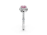 White gold Fancy Pink Cushion Cut Diamond Scalloped Halo Engagement Ring with Round Shared Prong Band_20