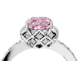 White gold Fancy Pink Cushion Cut Diamond Scalloped Halo Engagement Ring with Round Shared Prong Band_22