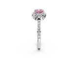 White gold Fancy Pink Cushion Cut Diamond Scalloped Halo Engagement Ring with Round Shared Prong Band_38
