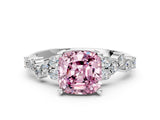 White gold Fancy Pink Cushion Cut Diamond Scattered Round Accent Ring with Prong Setting_12