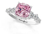 White gold Fancy Pink Cushion Cut Diamond Scattered Round Accent Ring with Prong Setting_13